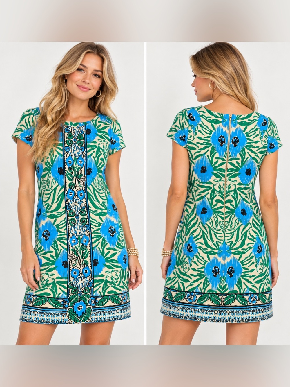 Lilly Pulitzer Layton Shift Dress Sea Oat Ikatty XS Blue Green